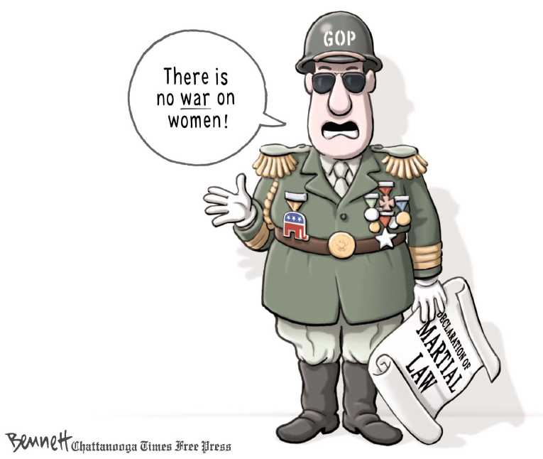 Political/Editorial Cartoon by Clay Bennett, Chattanooga Times Free Press on Rape Comments Derail Akin