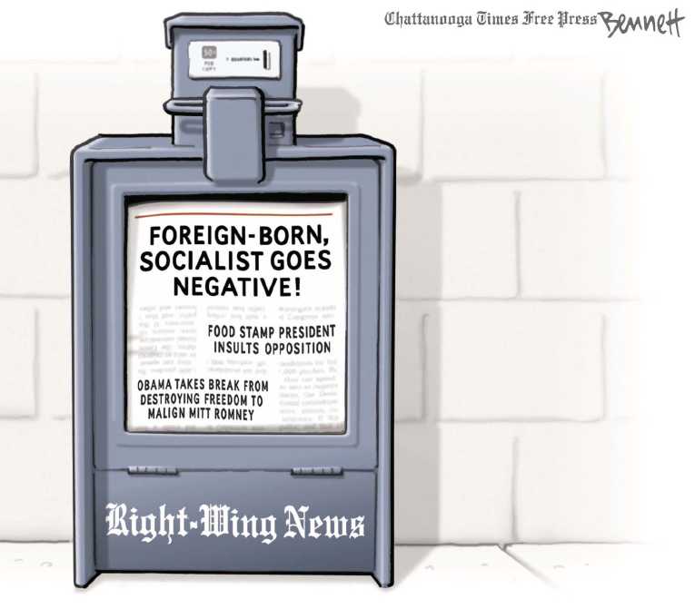 Political/Editorial Cartoon by Clay Bennett, Chattanooga Times Free Press on GOP Blasts Obama Campaign
