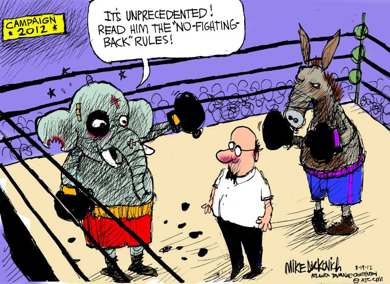 Political/Editorial Cartoon by Mike Luckovich, Atlanta Journal-Constitution on GOP Blasts Obama Campaign