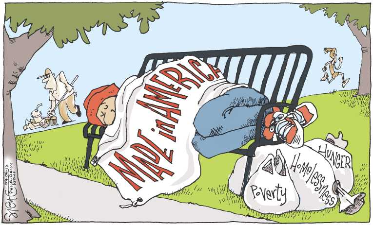 Political/Editorial Cartoon by Signe Wilkinson, Philadelphia Daily News on Economy Staying Flat