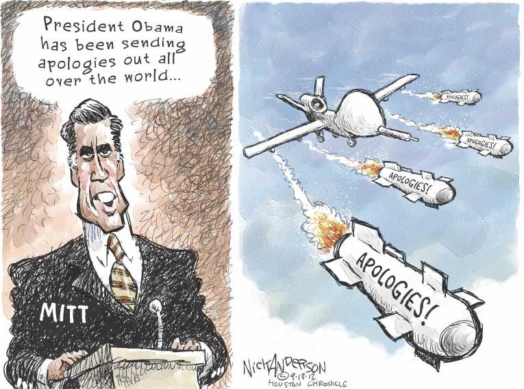 Political/Editorial Cartoon by Nick Anderson, Houston Chronicle on US Embassies Attacked