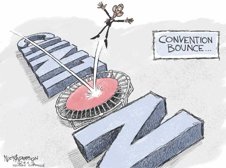 Political/Editorial Cartoon by Nick Anderson, Houston Chronicle on Convention Exceeds Expectations