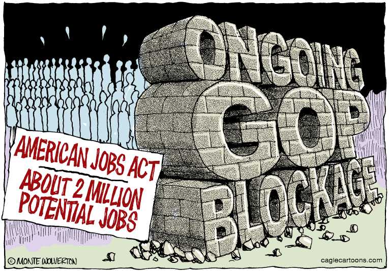 Political/Editorial Cartoon by Monte Wolverton, Cagle Cartoons on Economy Showing Progress