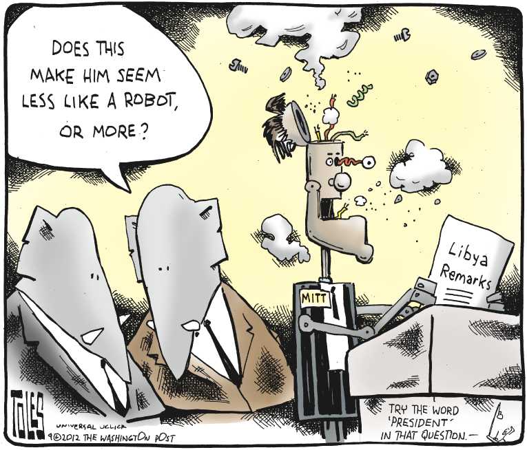 Political/Editorial Cartoon by Tom Toles, Washington Post on Romney Campaign Shifts Gears