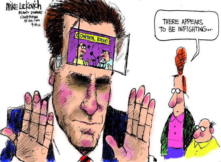 Political/Editorial Cartoon by Mike Luckovich, Atlanta Journal-Constitution on Romney Campaign Shifts Gears