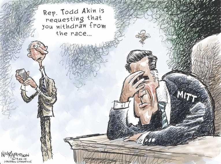 Political/Editorial Cartoon by Nick Anderson, Houston Chronicle on Romney Campaign Shifts Gears