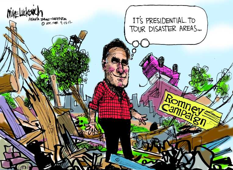 Political/Editorial Cartoon by Mike Luckovich, Atlanta Journal-Constitution on Romney Campaign Shifts Gears