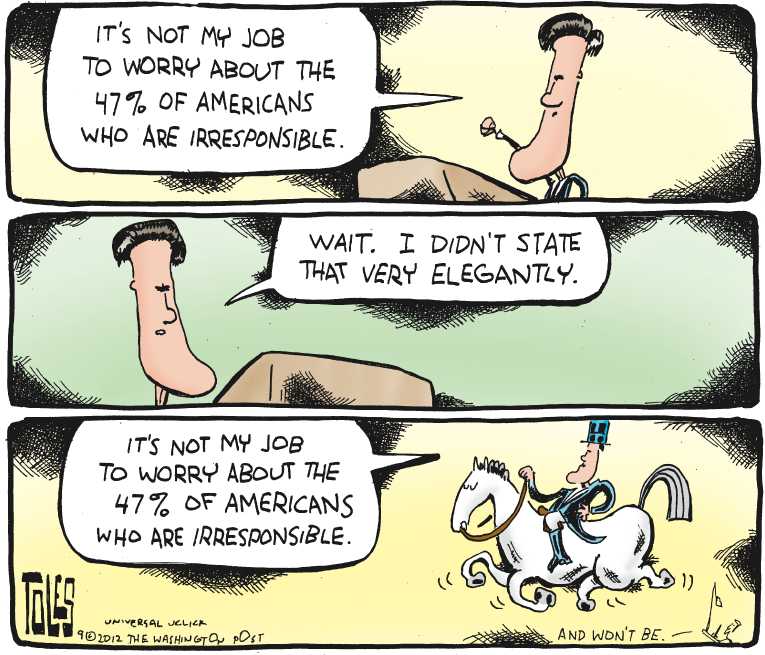 Political/Editorial Cartoon by Tom Toles, Washington Post on Romney Refines Message