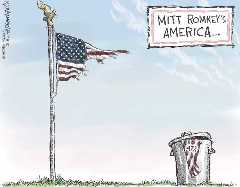 Political/Editorial Cartoon by Nick Anderson, Houston Chronicle on Romney Refines Message