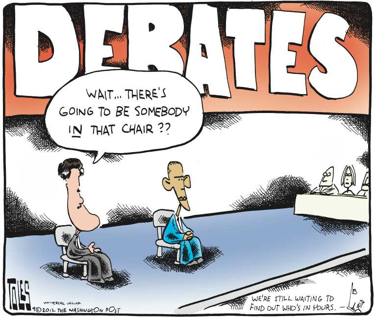 Political/Editorial Cartoon by Tom Toles, Washington Post on Debates Loom Large