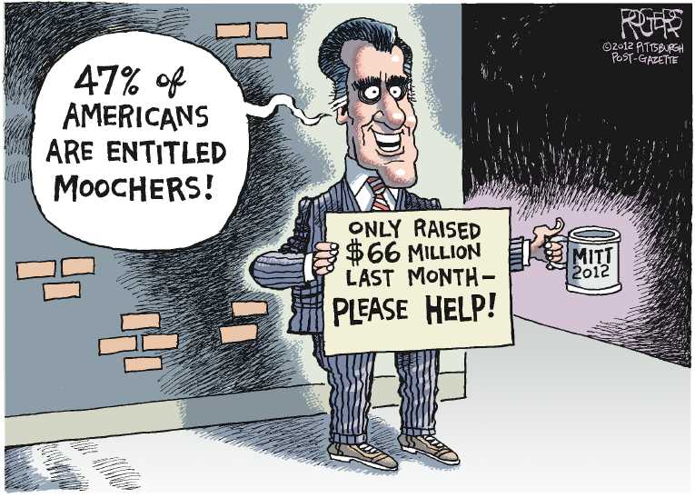 Political/Editorial Cartoon by Rob Rogers, The Pittsburgh Post-Gazette on Romney Standing by Comments