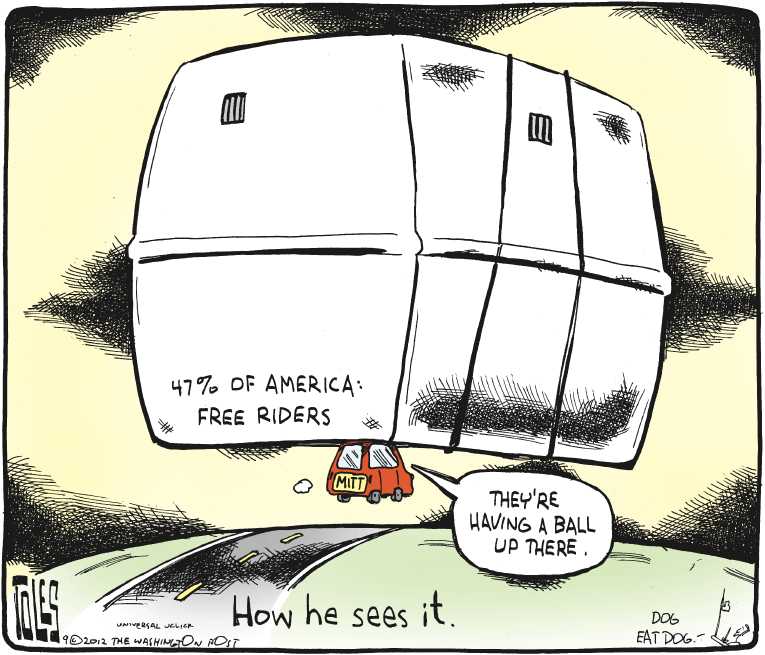 Political/Editorial Cartoon by Tom Toles, Washington Post on Romney Standing by Comments