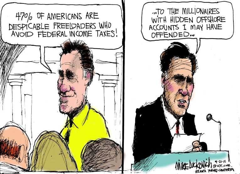 Political/Editorial Cartoon by Mike Luckovich, Atlanta Journal-Constitution on Romney Standing by Comments