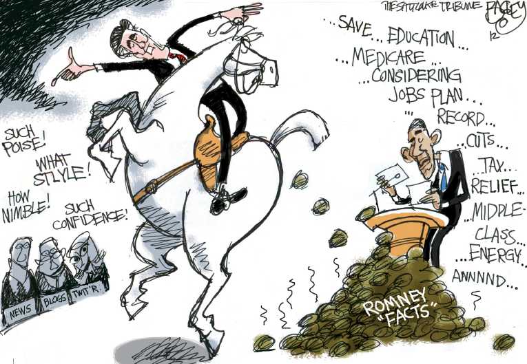 Political/Editorial Cartoon by Pat Bagley, Salt Lake Tribune on Obama Skips Debate