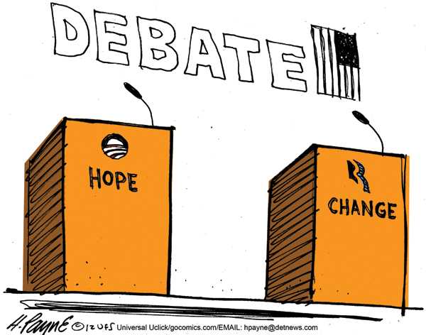 Political/Editorial Cartoon by Henry Payne, The Detroit News on Obama Skips Debate