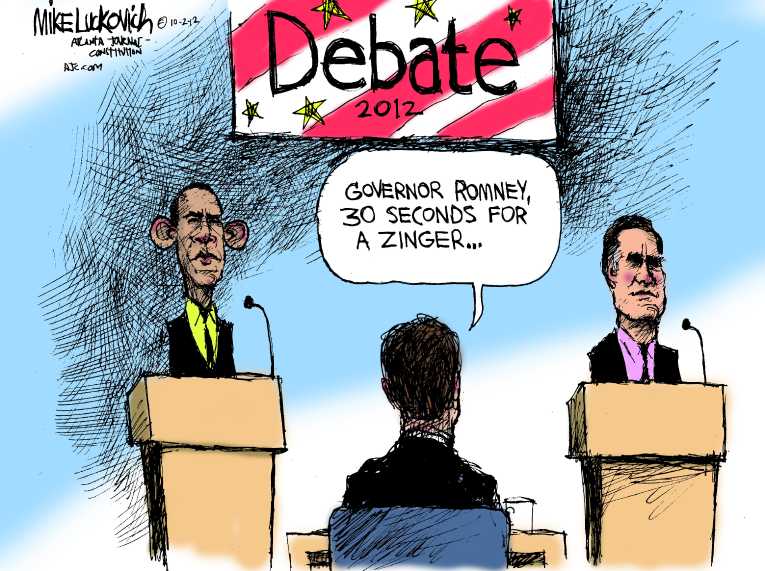 Political/Editorial Cartoon by Mike Luckovich, Atlanta Journal-Constitution on Obama Skips Debate