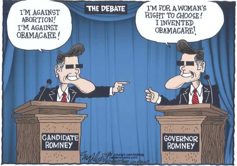 Political/Editorial Cartoon by Bob Engelhart, Hartford Courant on Obama Skips Debate