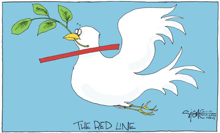 Political/Editorial Cartoon by Signe Wilkinson, Philadelphia Daily News on Madman Pushes for War