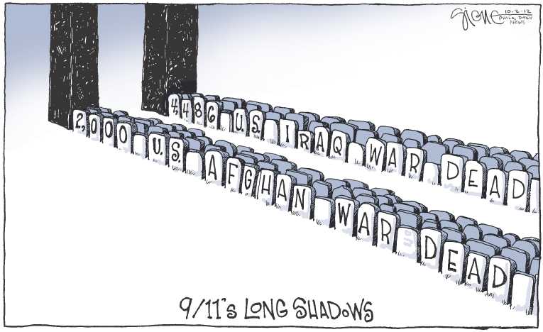Political/Editorial Cartoon by Signe Wilkinson, Philadelphia Daily News on War Against Terror Escalating