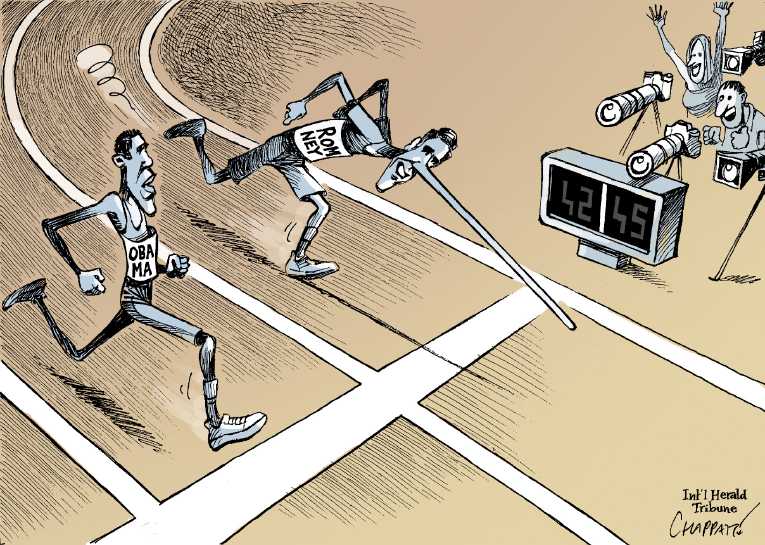 Political/Editorial Cartoon by Patrick Chappatte, International Herald Tribune on Polls Indicate Race Is Even