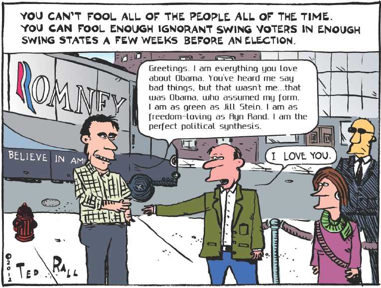 Political/Editorial Cartoon by Ted Rall on Campaigns Hitting High Gear