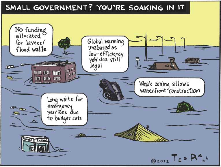 Political/Editorial Cartoon by Ted Rall on Sandy Decimates Northeast
