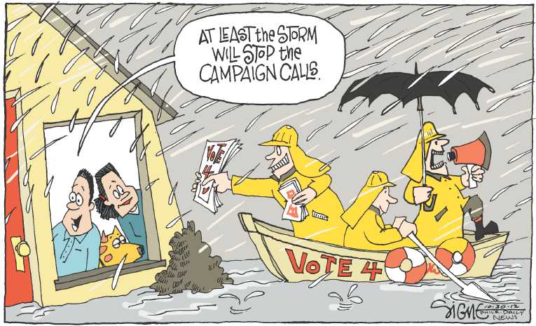Political/Editorial Cartoon by Signe Wilkinson, Philadelphia Daily News on Sandy Decimates Northeast