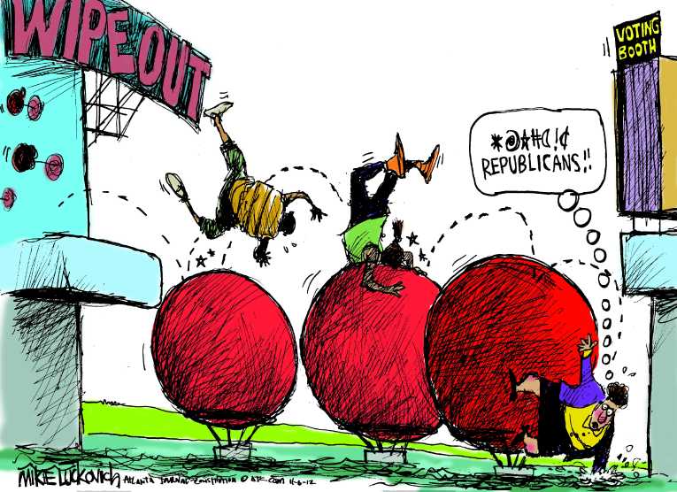 Political/Editorial Cartoon by Mike Luckovich, Atlanta Journal-Constitution on Obama Defeats Romney