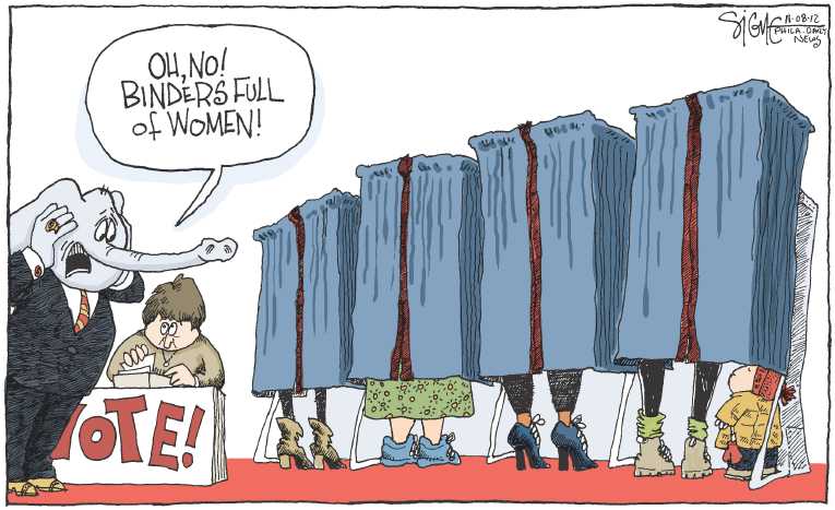 Political/Editorial Cartoon by Signe Wilkinson, Philadelphia Daily News on Obama Defeats Romney