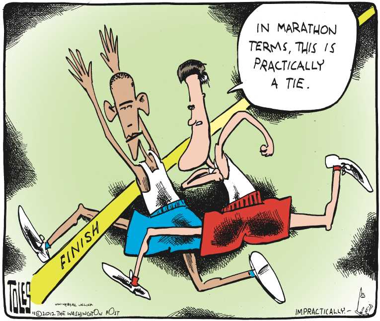 Political/Editorial Cartoon by Tom Toles, Washington Post on Obama Defeats Romney
