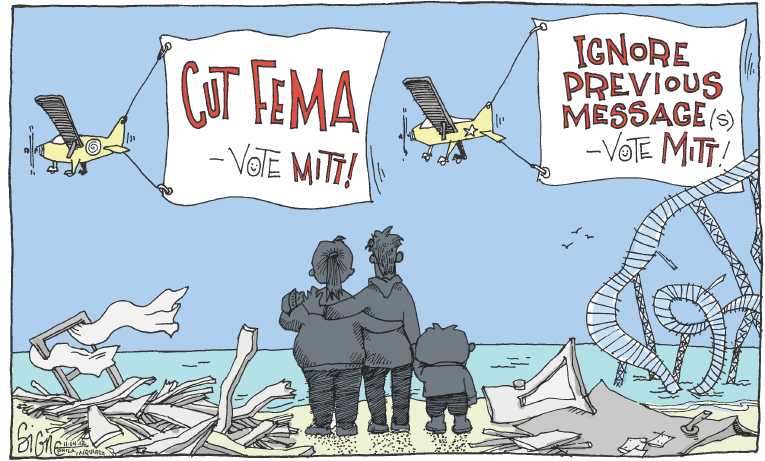 Political/Editorial Cartoon by Signe Wilkinson, Philadelphia Daily News on Sandy Misery Continues