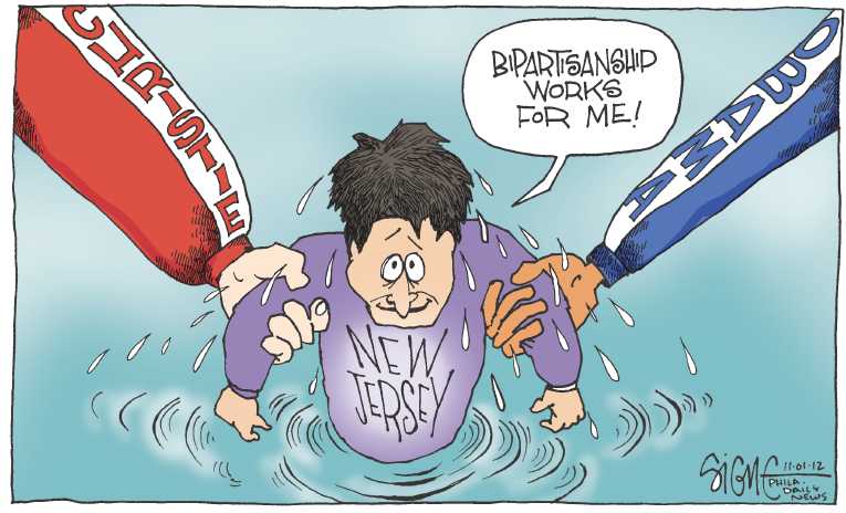 Political/Editorial Cartoon by Signe Wilkinson, Philadelphia Daily News on Sandy Misery Continues