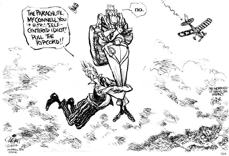 Political/Editorial Cartoon by Pat Oliphant, Universal Press Syndicate on Fiscal Cliff Looms