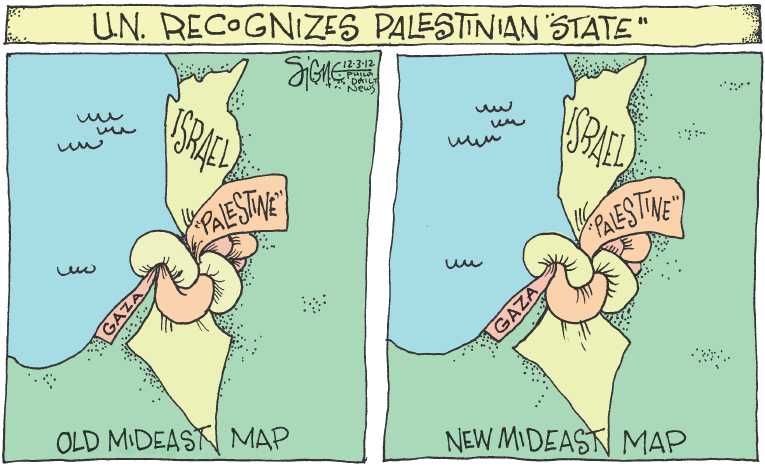 Political/Editorial Cartoon by Signe Wilkinson, Philadelphia Daily News on Palestine Recognized