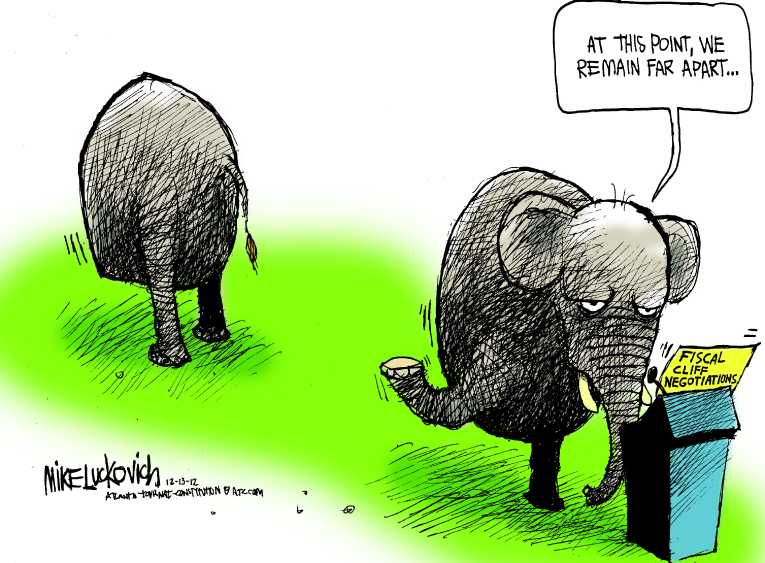 Political/Editorial Cartoon by Mike Luckovich, Atlanta Journal-Constitution on Boehner: “We Have Upper Hand”