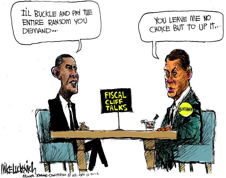 Political Cartoon on 'Budget Talks at Impasse' by Mike Luckovich