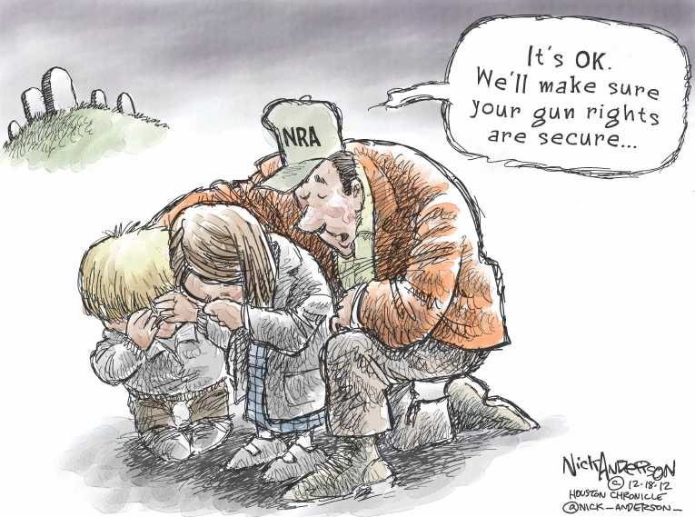 Political/Editorial Cartoon by Nick Anderson, Houston Chronicle on 27 Dead in School Massacre