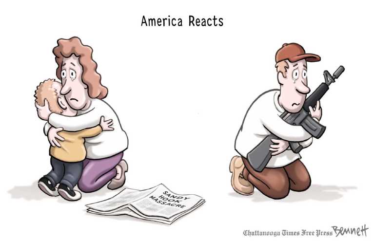 Political/Editorial Cartoon by Clay Bennett, Chattanooga Times Free Press on 27 Dead in School Massacre