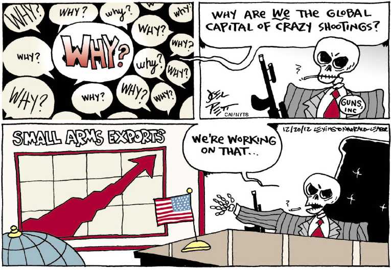Political/Editorial Cartoon by Joel Pett, Lexington Herald-Leader, CWS/CartoonArts Intl. on 27 Dead in School Massacre