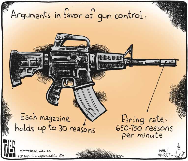 Political/Editorial Cartoon by Tom Toles, Washington Post on 27 Dead in School Massacre
