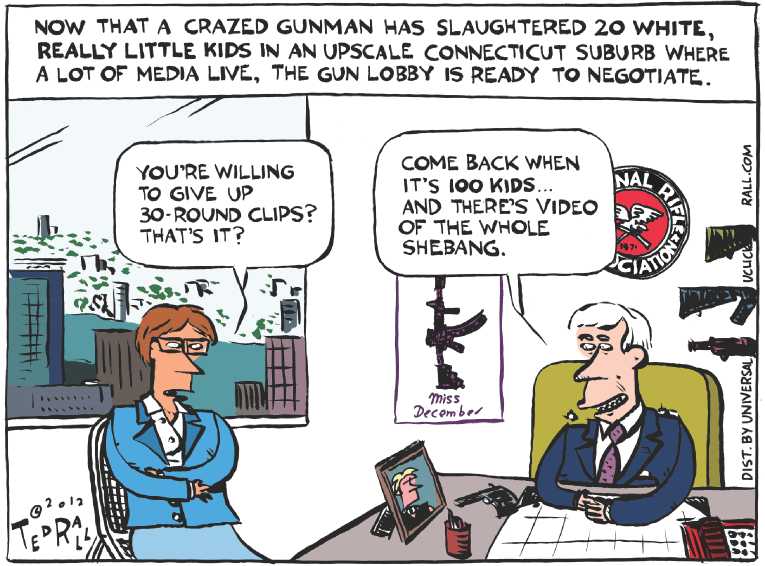 Political/Editorial Cartoon by Ted Rall on 27 Dead in School Massacre