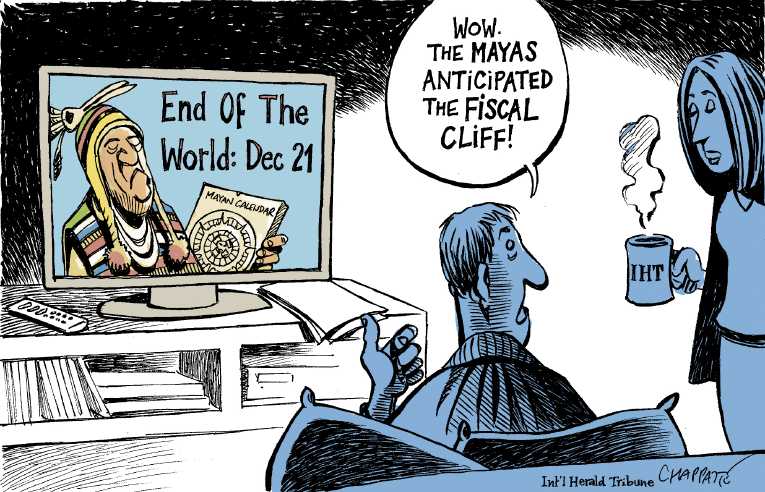 Political/Editorial Cartoon by Patrick Chappatte, International Herald Tribune on Mayan Mystery Solved