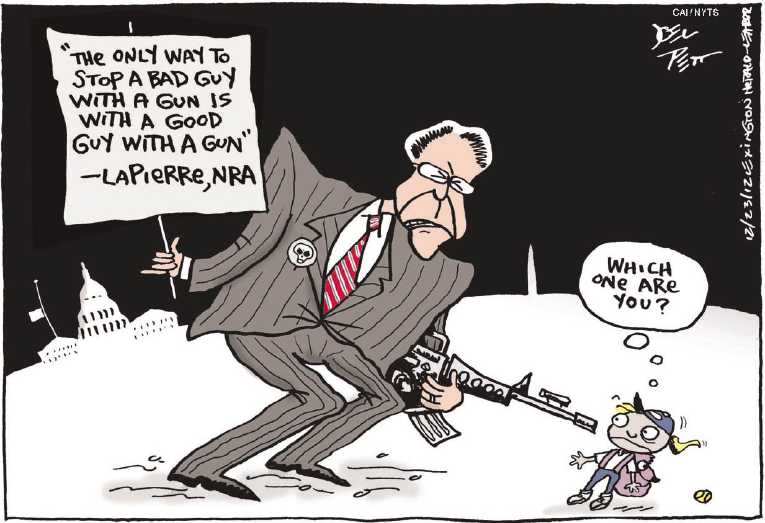 Political/Editorial Cartoon by Joel Pett, Lexington Herald-Leader, CWS/CartoonArts Intl. on NRA Responds to Massacre