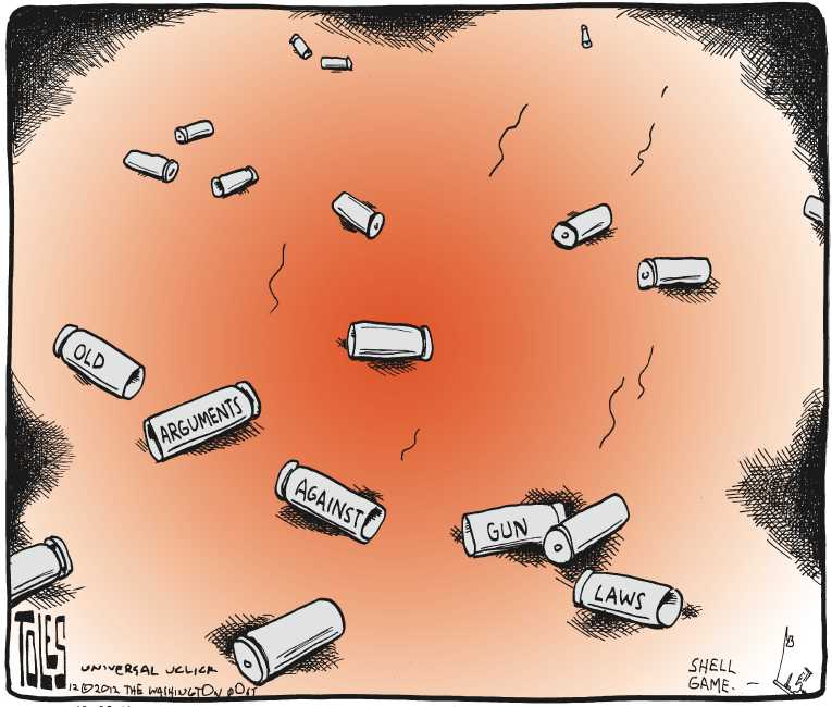 Political/Editorial Cartoon by Tom Toles, Washington Post on NRA Responds to Massacre