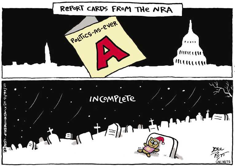 Political/Editorial Cartoon by Joel Pett, Lexington Herald-Leader, CWS/CartoonArts Intl. on NRA Responds to Massacre