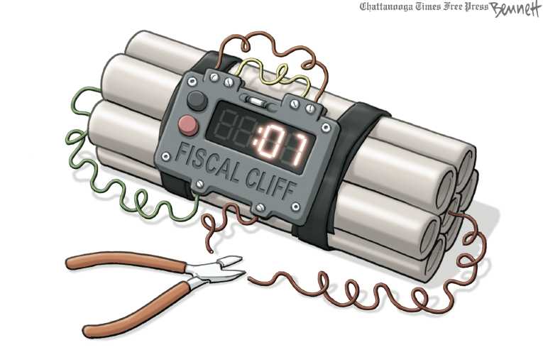 Political/Editorial Cartoon by Clay Bennett, Chattanooga Times Free Press on Debt Ceiling Battle Looming