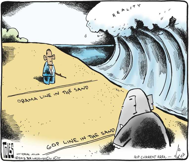 Political/Editorial Cartoon by Tom Toles, Washington Post on Debt Ceiling Battle Looming