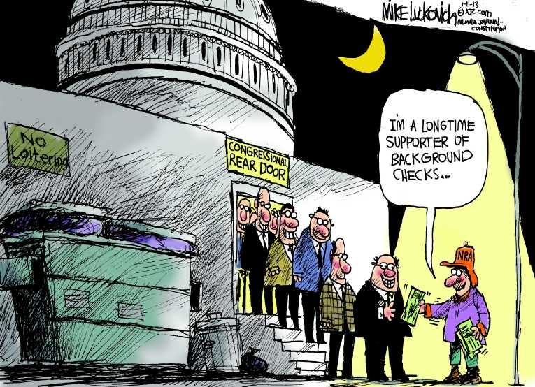 Political/Editorial Cartoon by Mike Luckovich, Atlanta Journal-Constitution on Gun Talks to Continue