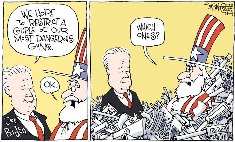 Political/Editorial Cartoon by Signe Wilkinson, Philadelphia Daily News on Gun Talks to Continue