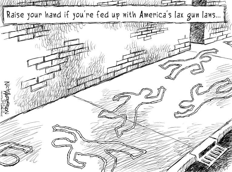 Political/Editorial Cartoon by Nick Anderson, Houston Chronicle on Gun Talks to Continue